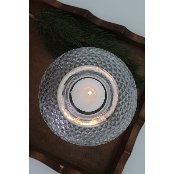 Vintage PartyLite Glass Fairy Light Clear Pressed Diamond Fan Pattern - Picture 5 of 6